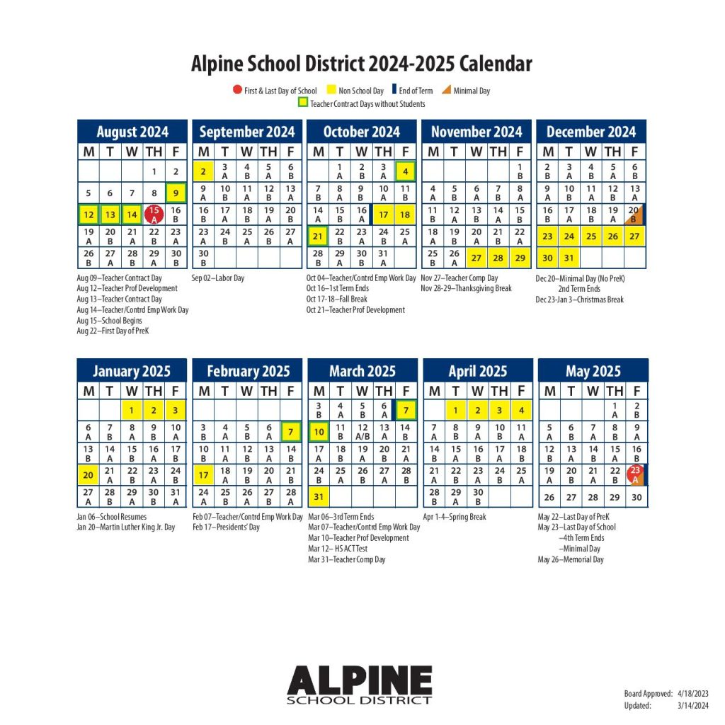 Alpine School District Calendar