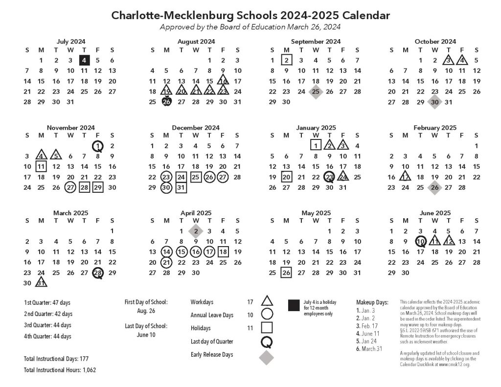 CMS school calendar 2024-2025