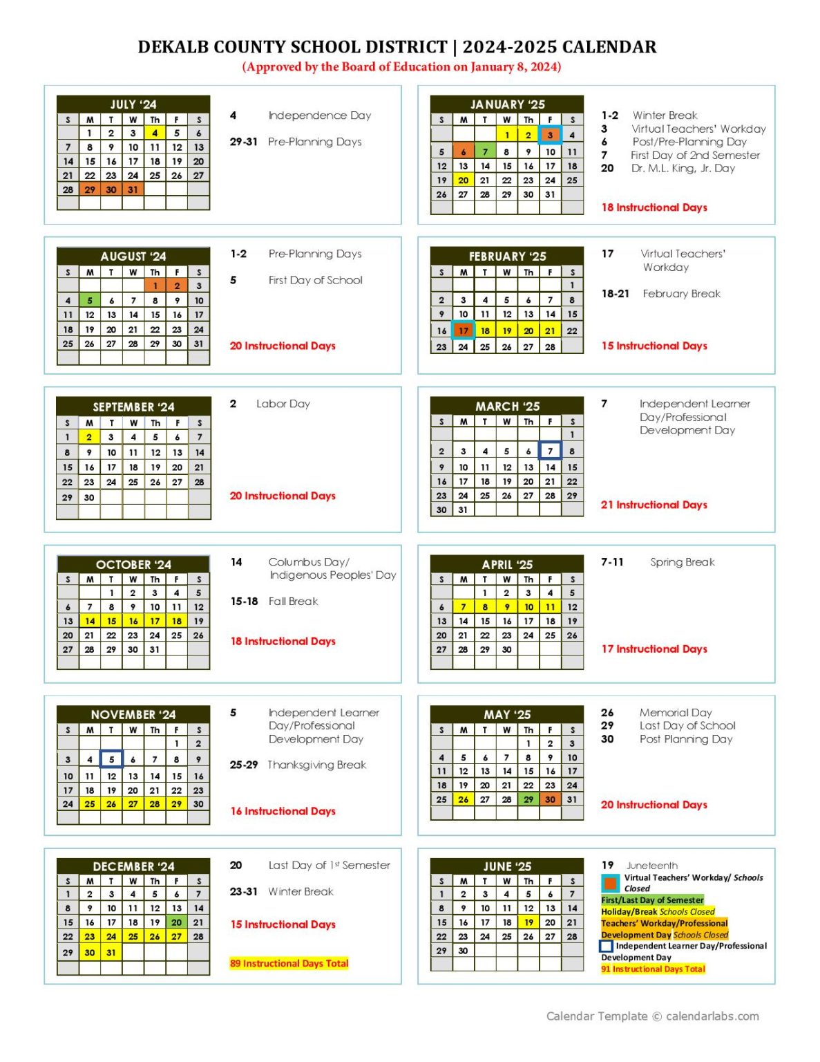 DeKalb County Schools 2024-2025 Calendar  Holiday Dates