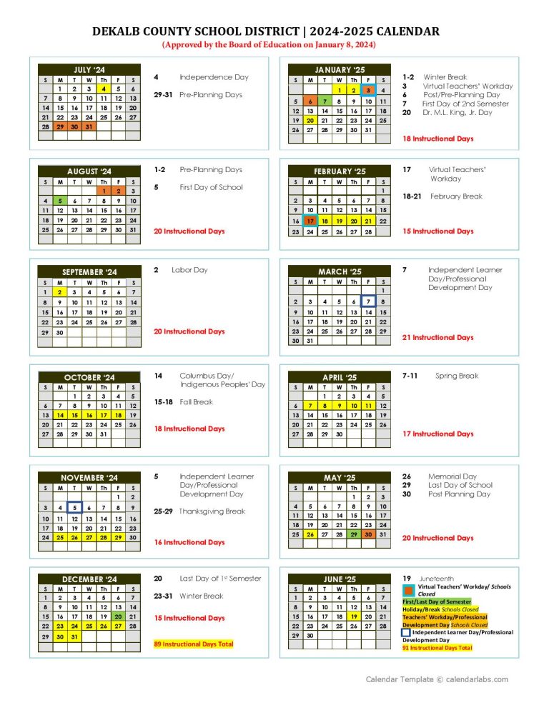 DeKalb County Schools 20242025 Calendar Holiday Dates