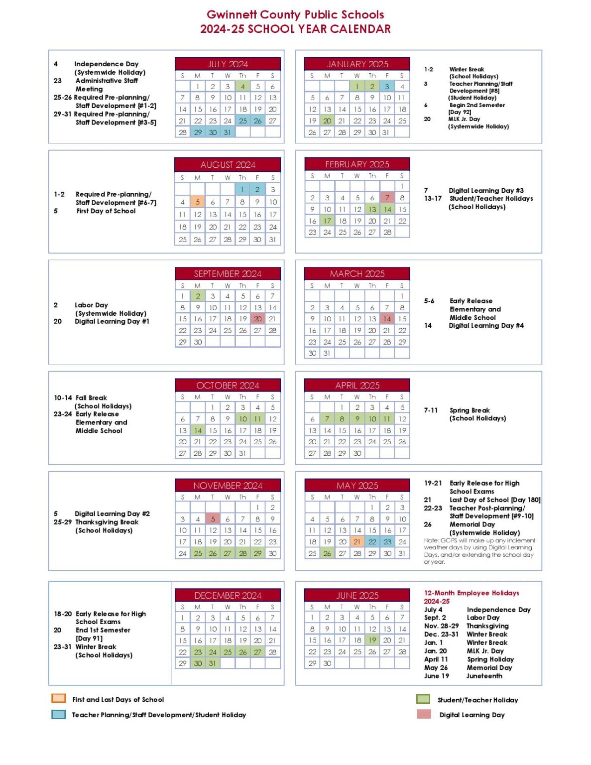 County Schools Calendar 2024 and 2025