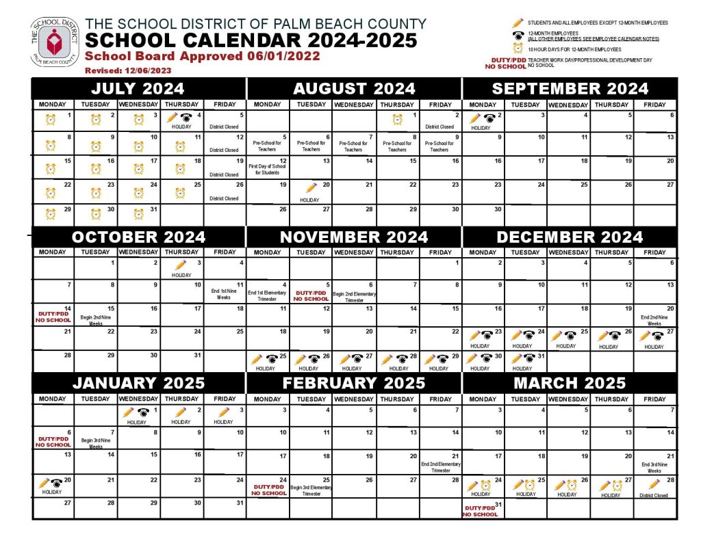 Palm Beach County School District Calendar