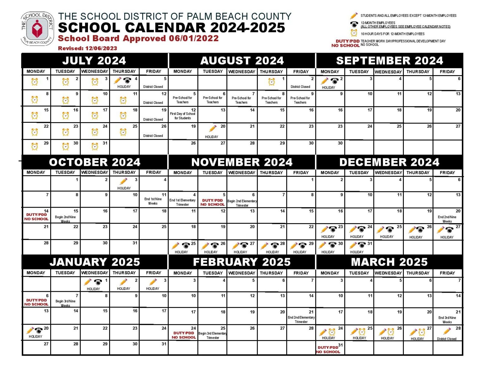 Palm Beach County School Calendar 2025 in PDF