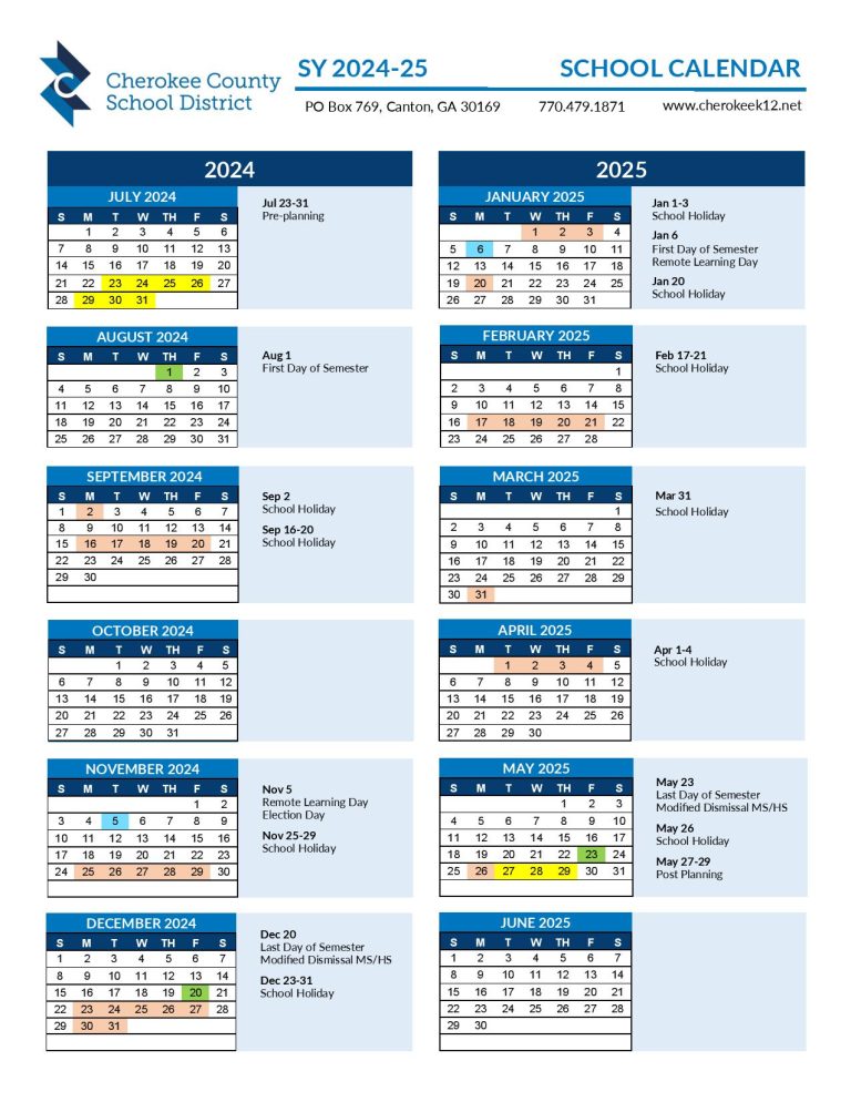 Cherokee County Schools Calendar 2025 | Academic Holidays