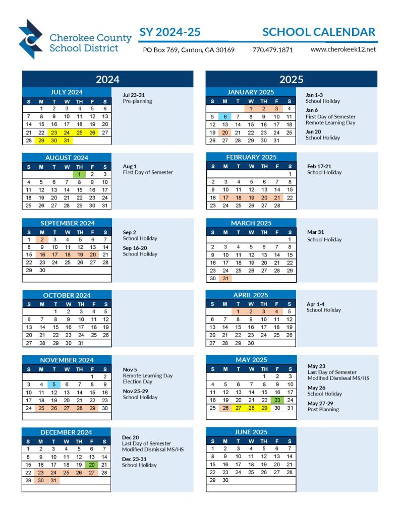 Cherokee County Schools Calendar