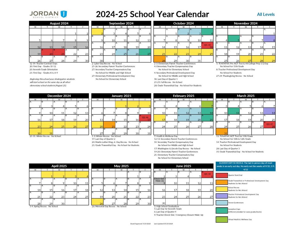 Jordan School District Calendar