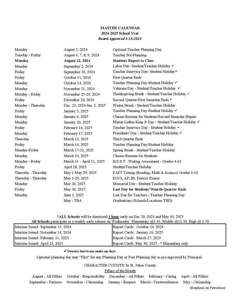 St Johns County Schools Calendar