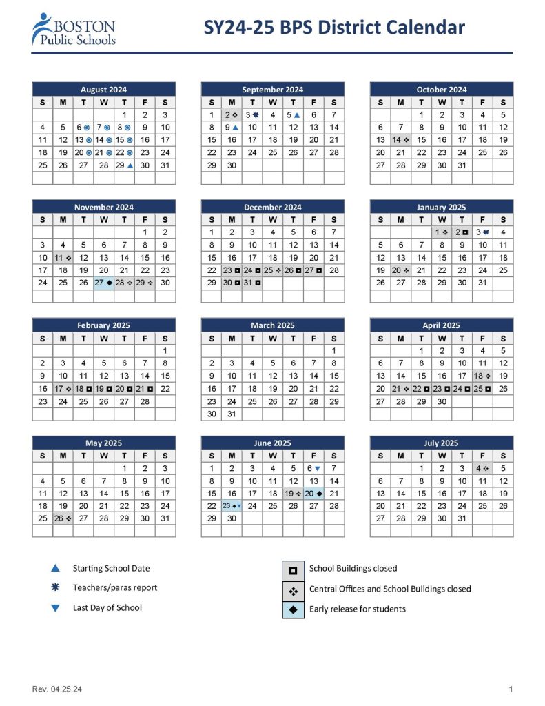 Boston Public Schools Calendar