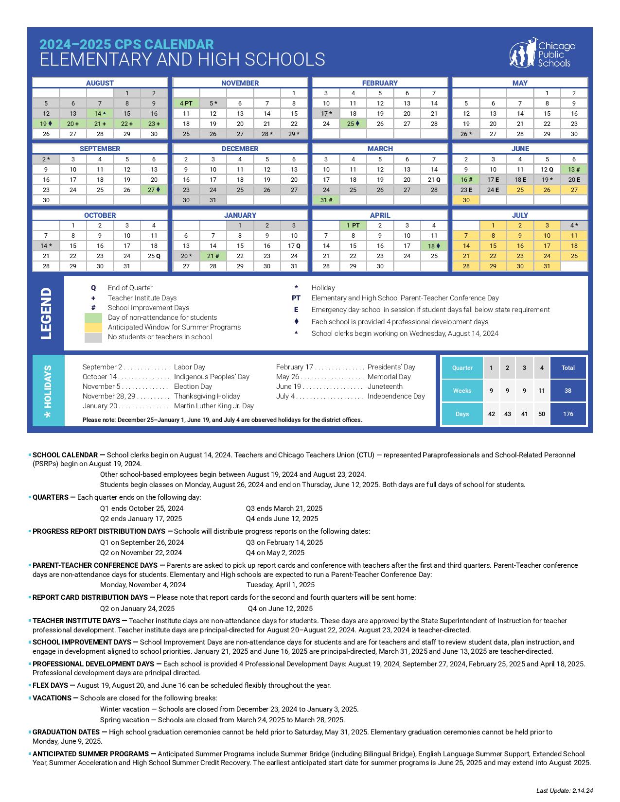 Chicago Public Schools Calendar 20242025 CPS Holidays