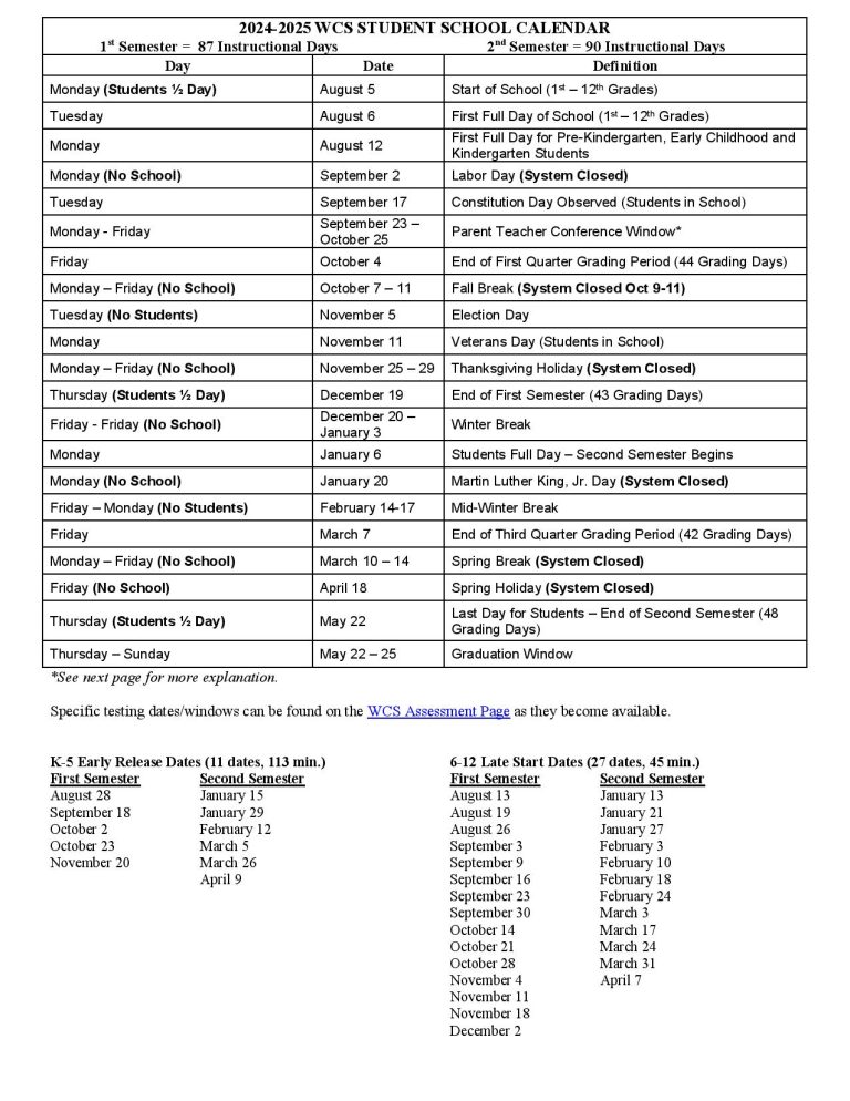 Williamson County Schools Calendar 2025 WCS Holidays Williamson County Schools Calendar 2025 WCS Holidays