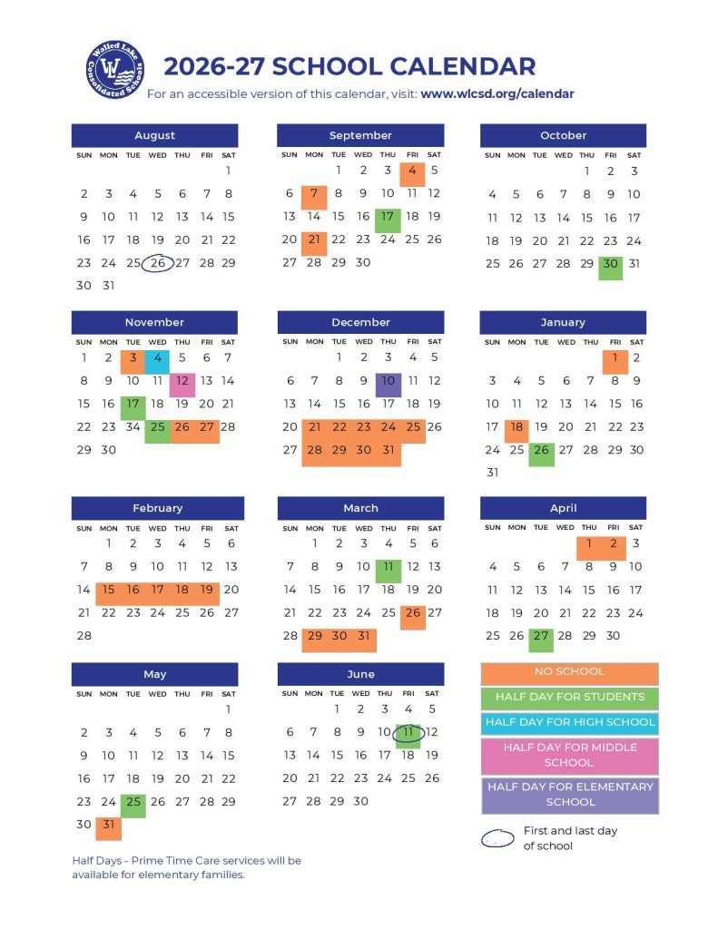 Walled Lake Schools Calendar 2026-2027