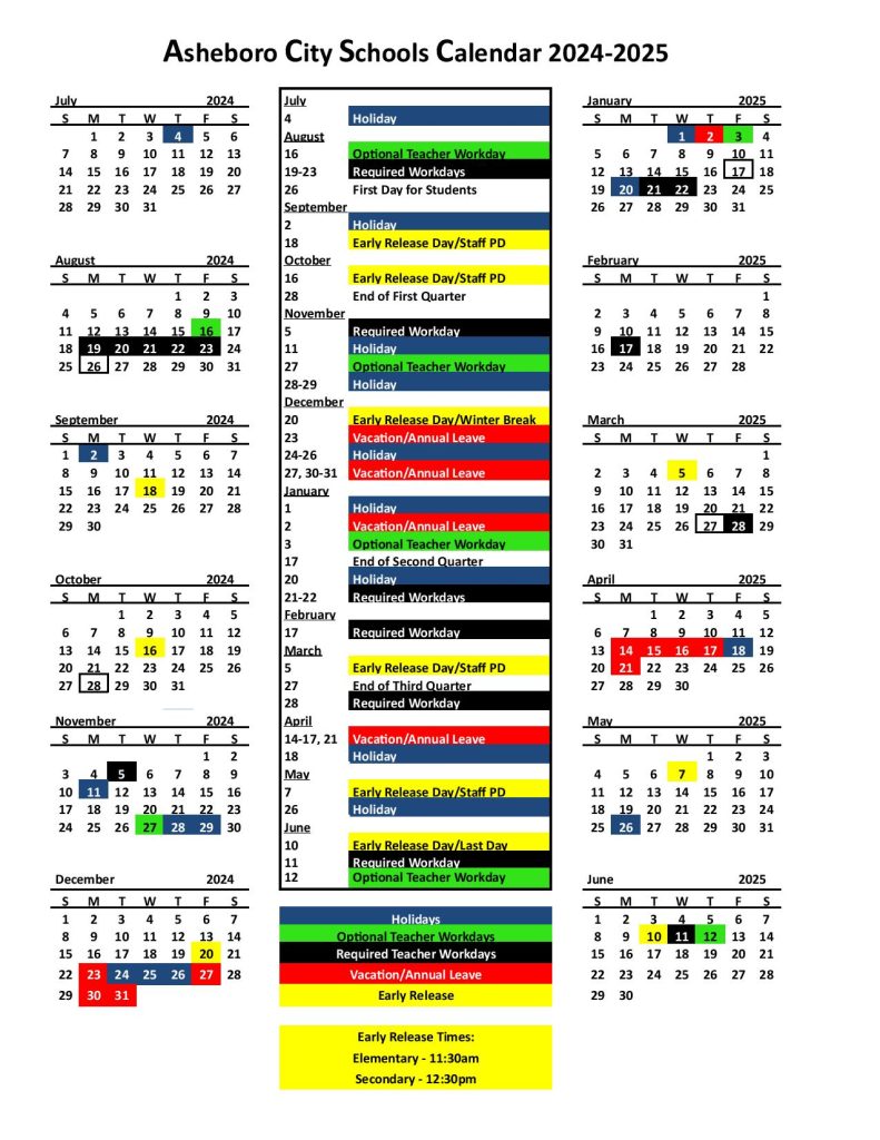 Asheboro City Schools Calendar 2024-2025