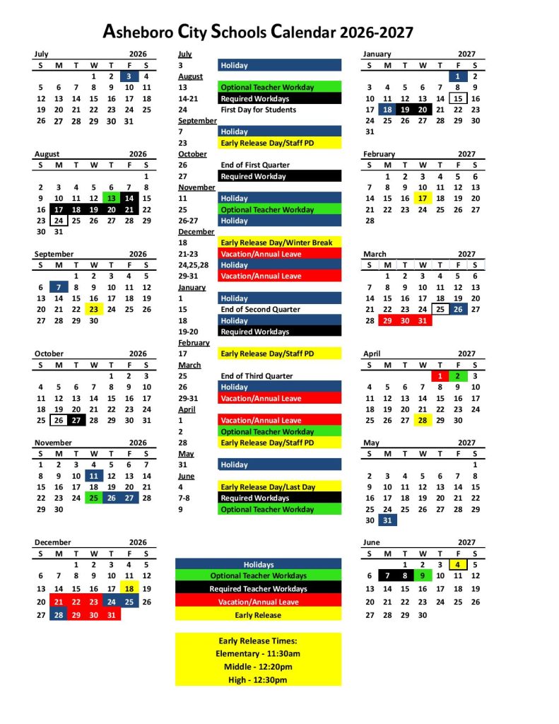 Asheboro City Schools Calendar 2026-2027