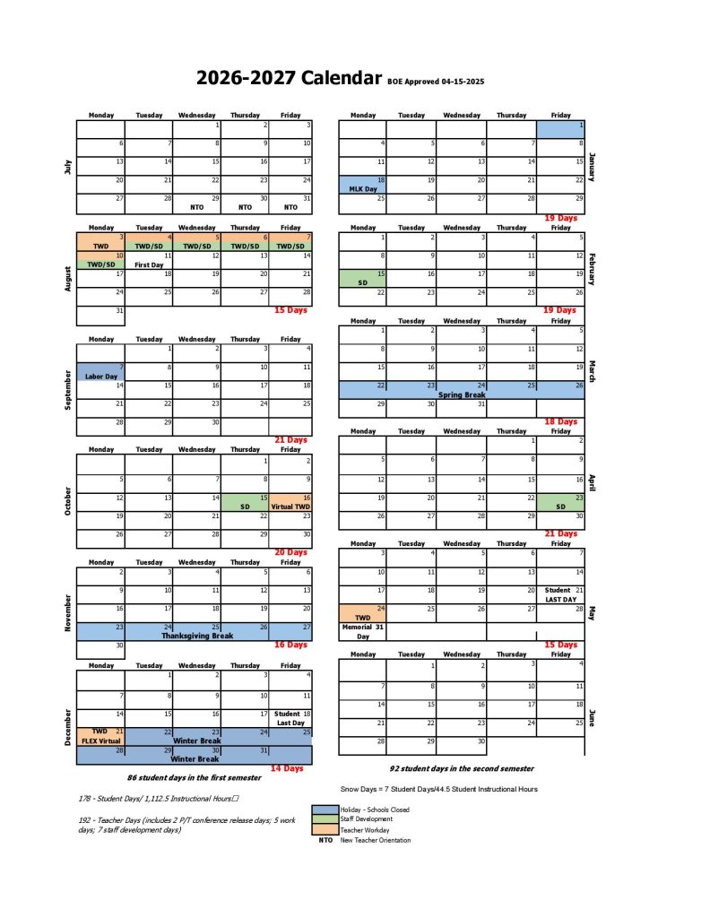 Bentonville School District Calendar 2026-2027