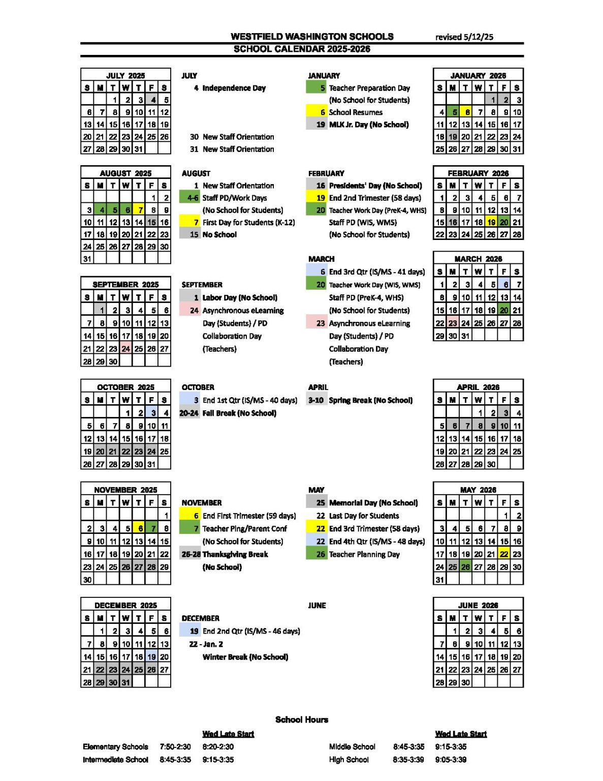 Westfield Washington Schools 2025 2026 Calendar Indiana