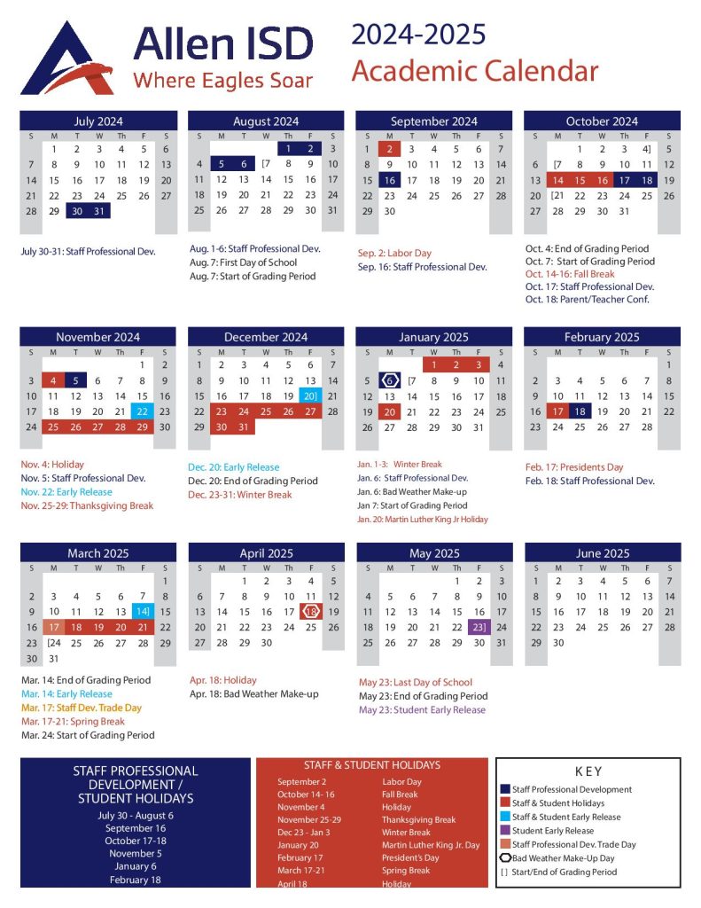 Allen Independent School District Calendar 2024-2025