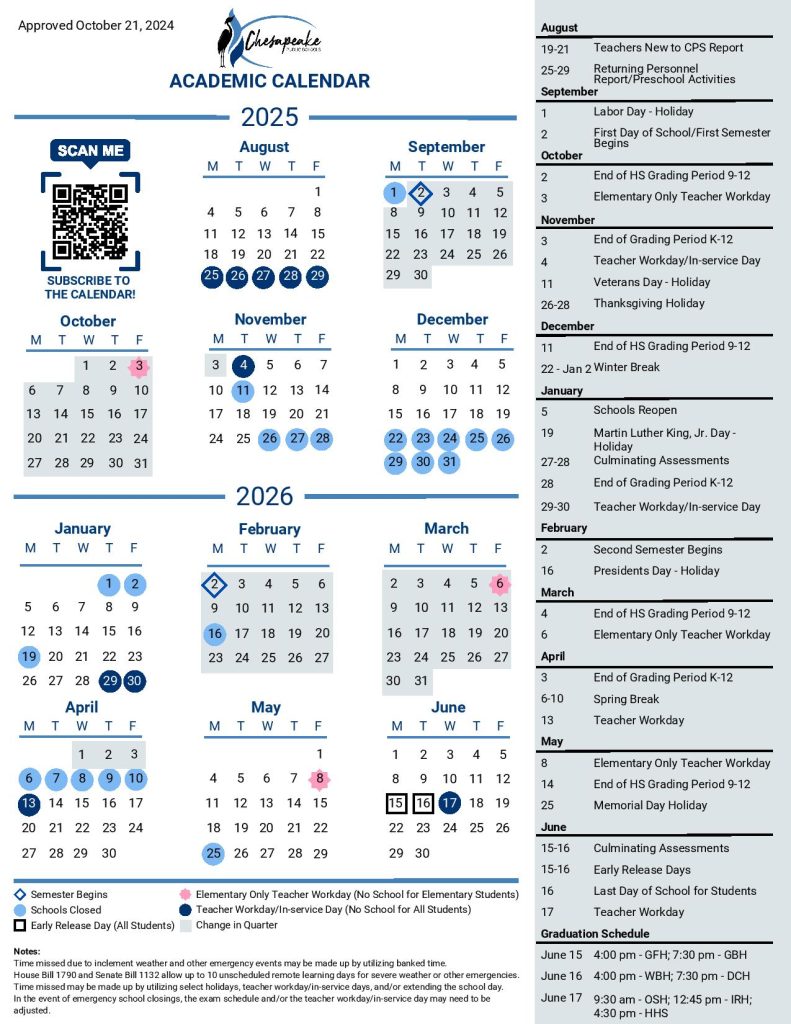 Chesapeake Public Schools Calendar 2025-2026