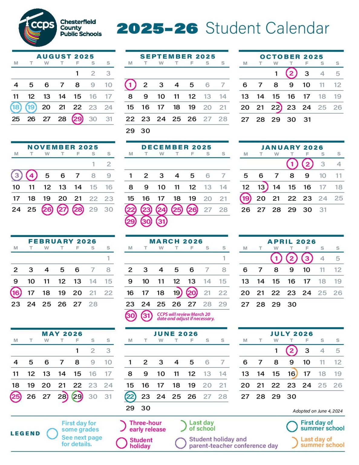 Chesterfield County Public Schools Calendar 2025 2026