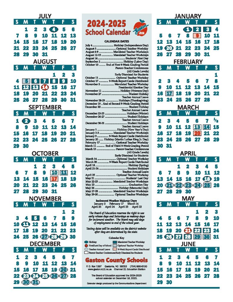 Gaston County Schools Calendar