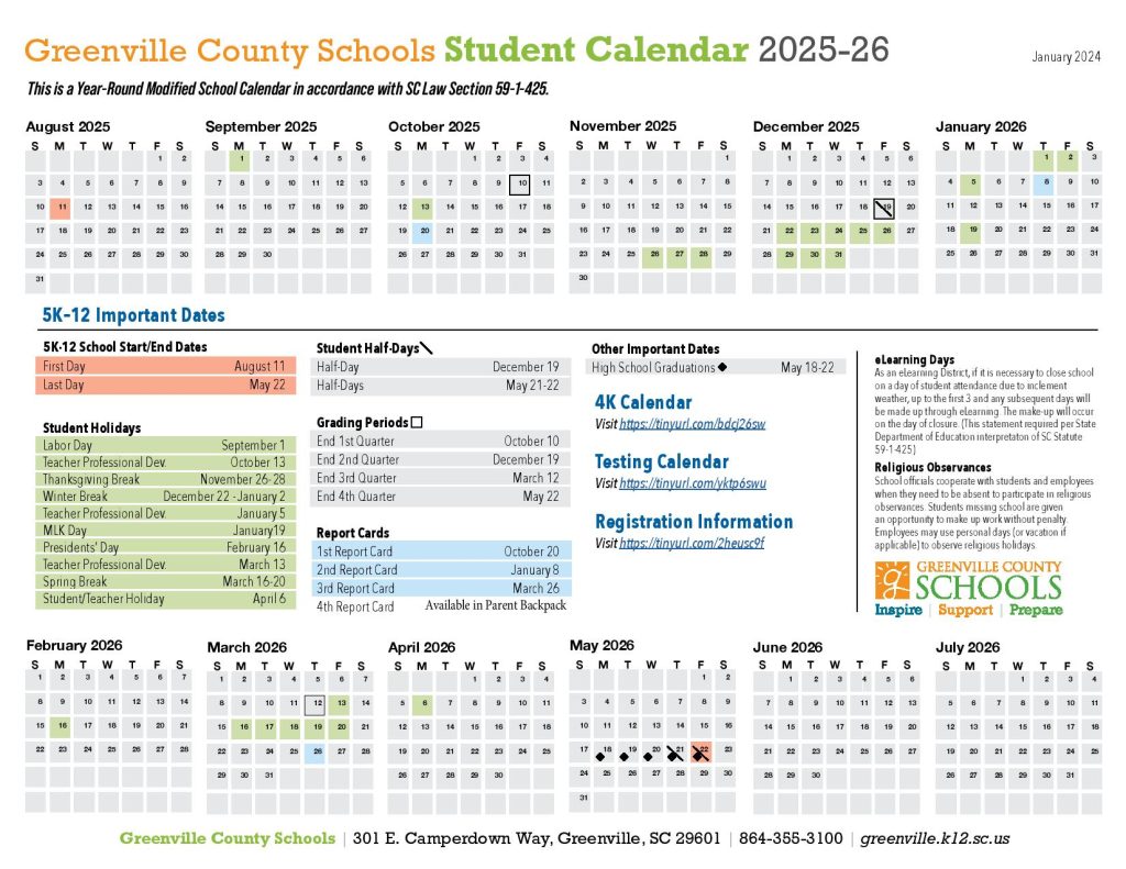 Greenville County Schools Calendar