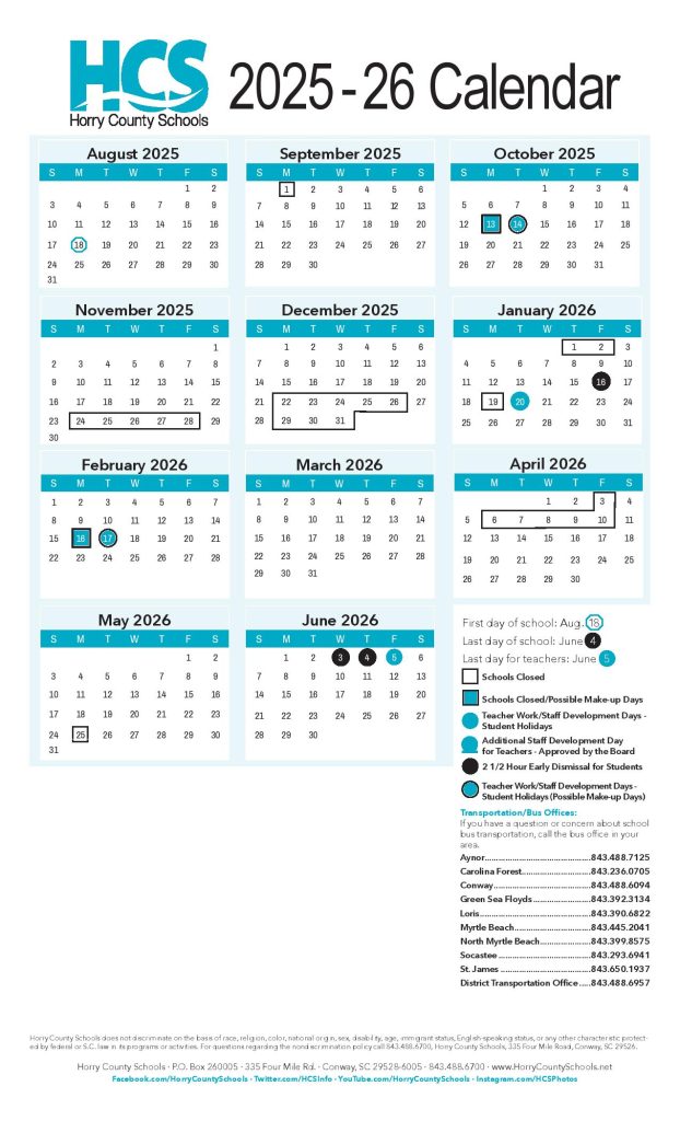 Horry County Schools Calendar 2025-2026