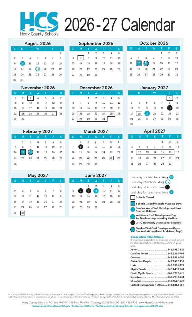 Horry County Schools Calendar 2026-2027