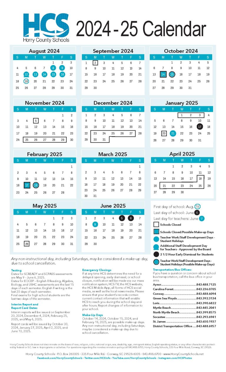 Horry County Schools Calendar 2025 2026 Holiday Breaks