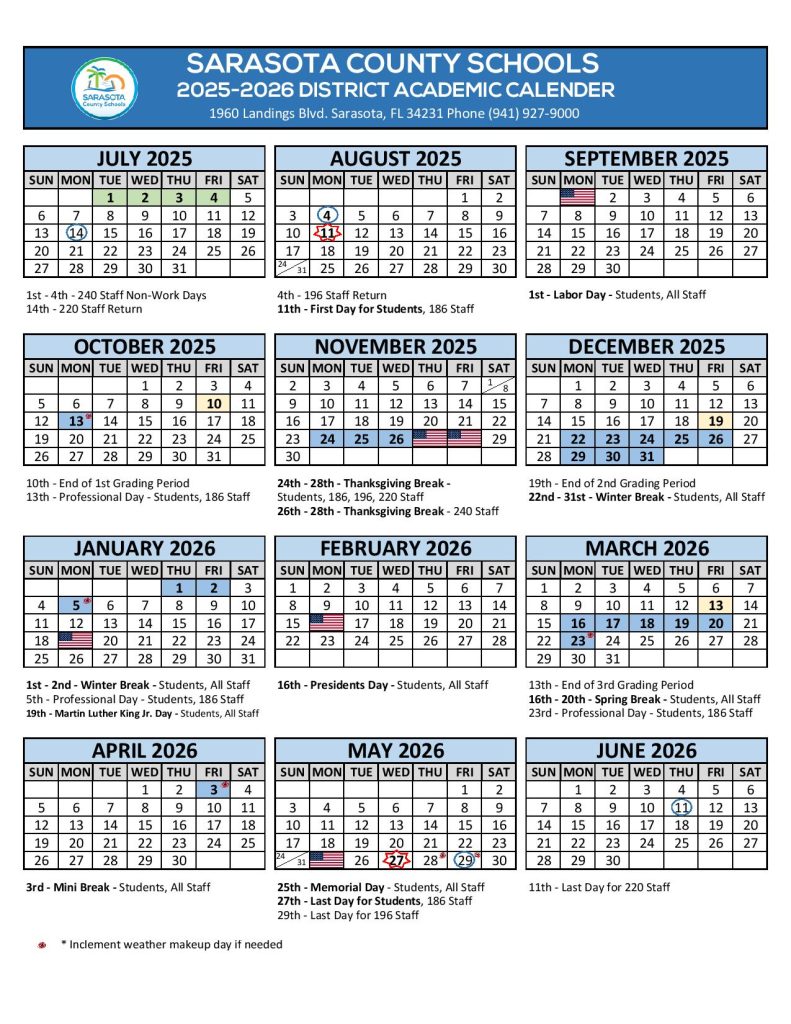 Sarasota County Schools Calendar