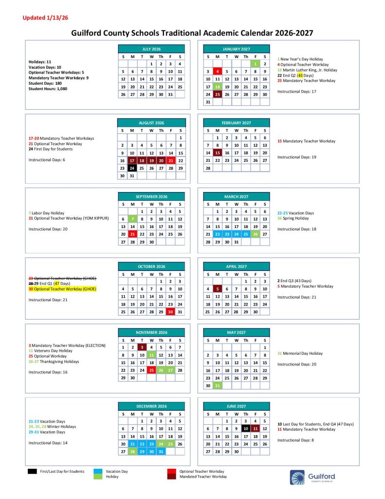 Guilford County Schools Calendar 2026-2027