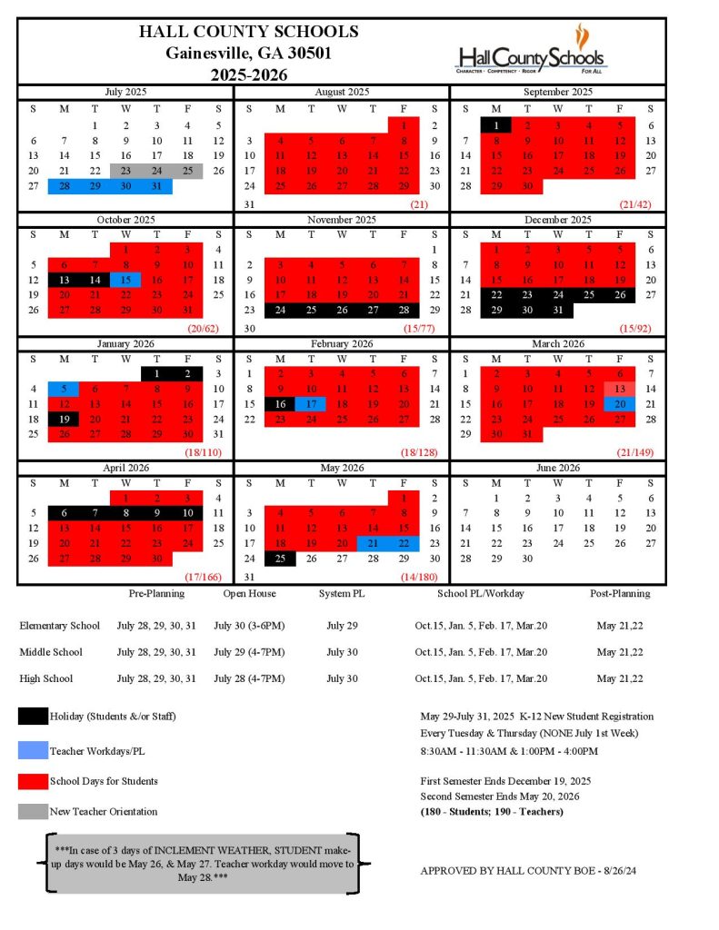 Hall County Schools Calendar 2025-2026