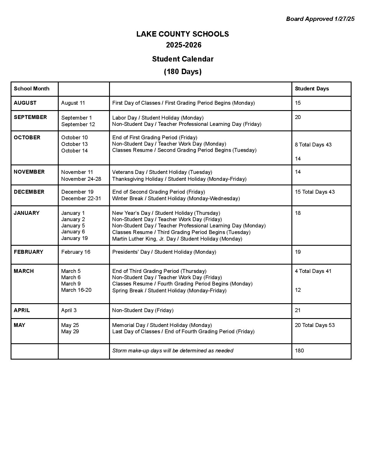Lake County Schools Calendar 2025 2026 Holidays Lake County Schools Calendar 2025 2026 Holidays