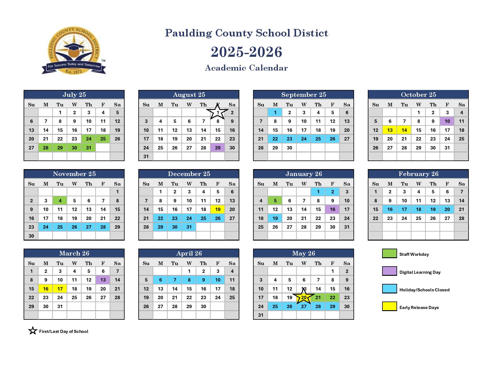 Paulding County Schools Calendar 2025 2026 Holidays Paulding County Schools Calendar 2025 2026 Holidays