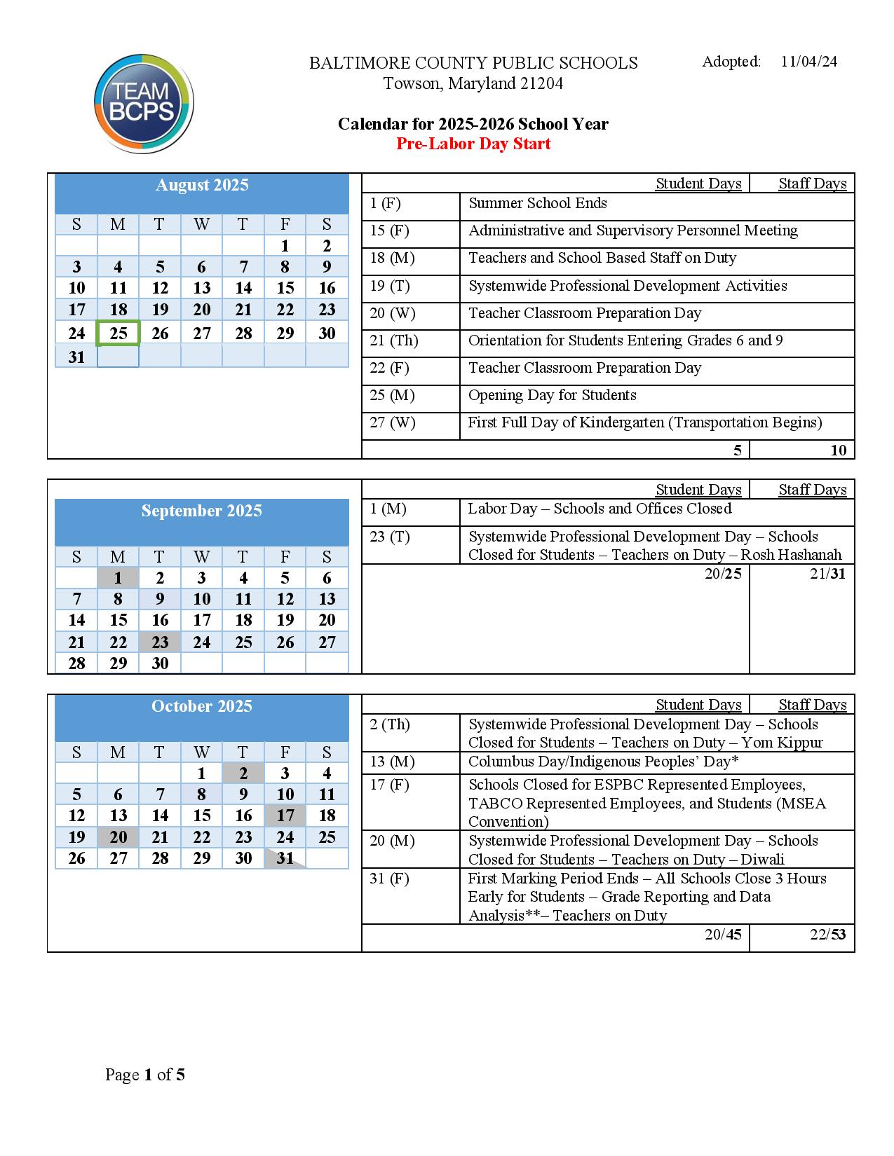 Baltimore County Public Schools Calendar 2025 2026 Baltimore County Public Schools Calendar 2025 2026