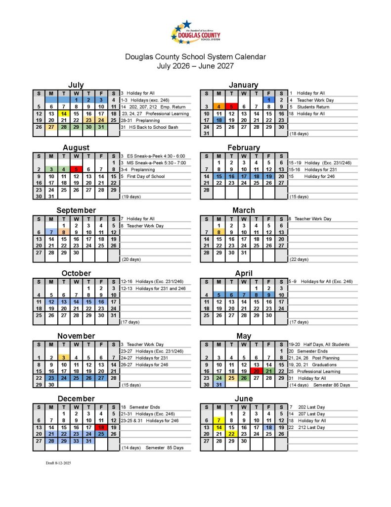 Douglas County School District Calendar 2026-2027
