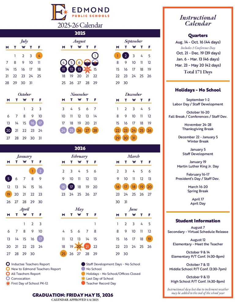 Edmond Public Schools Calendar 2025-2026 | Holidays