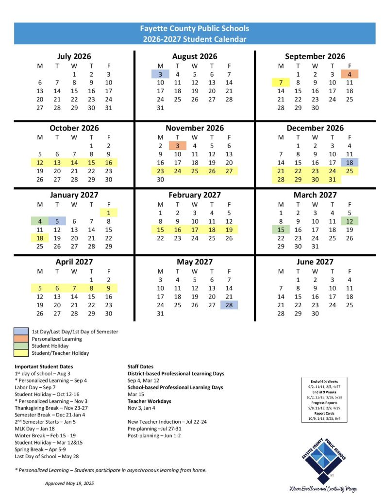 Fayette County Schools Calendar 2026-2027
