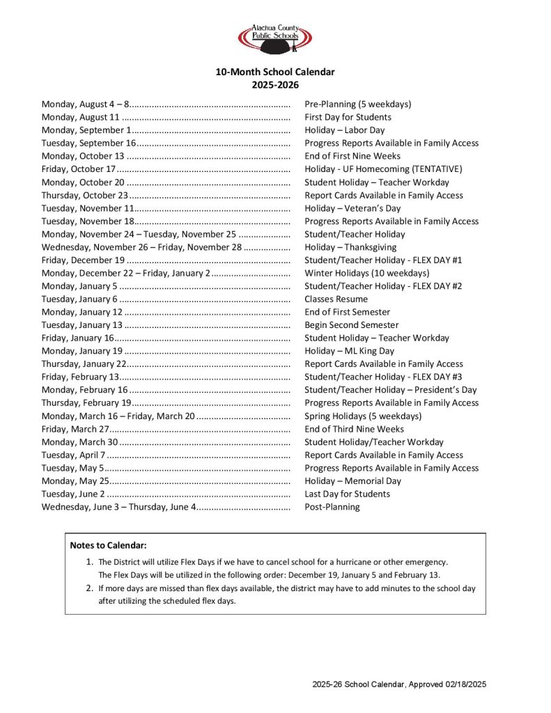 Alachua County Schools Calendar 2025