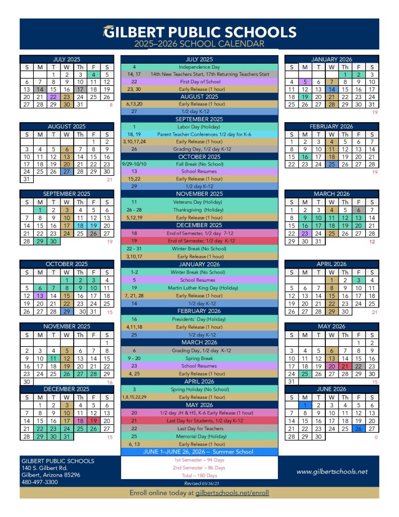 Gilbert Public Schools Calendar 2025-2026
