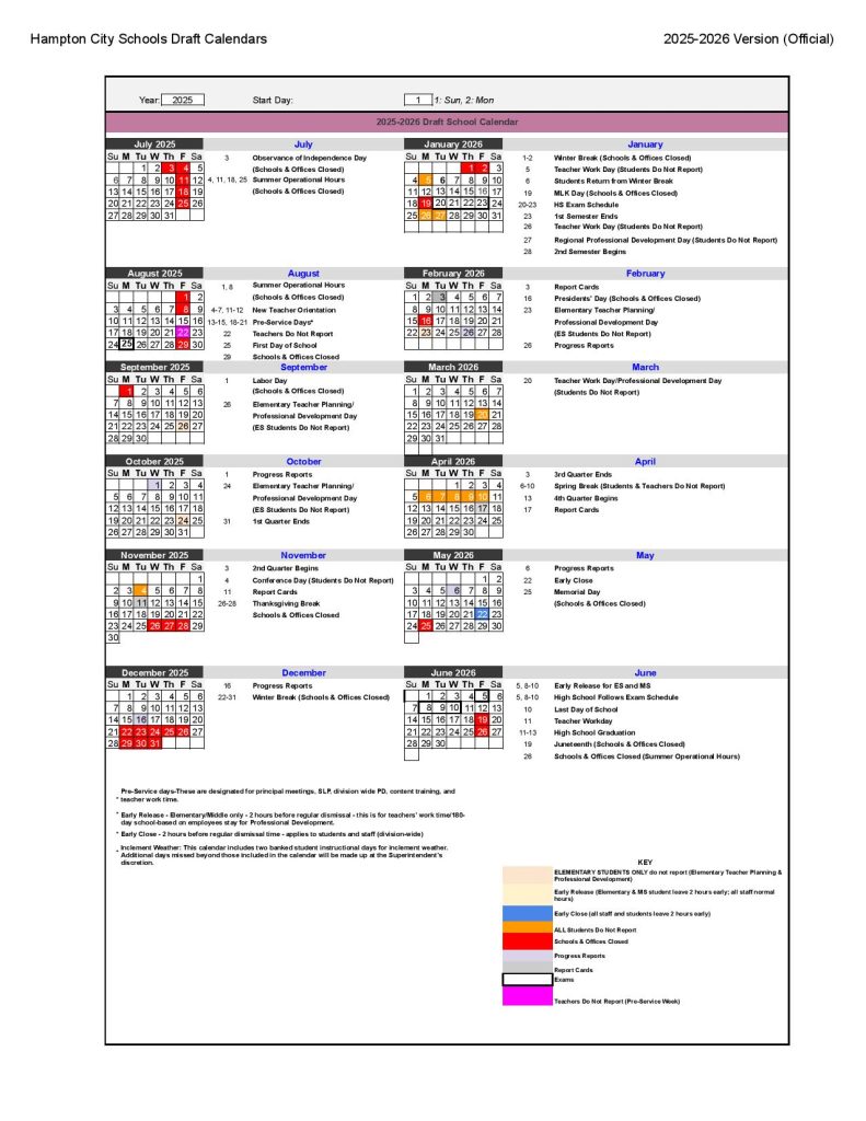 Hampton City Schools Calendar 2025