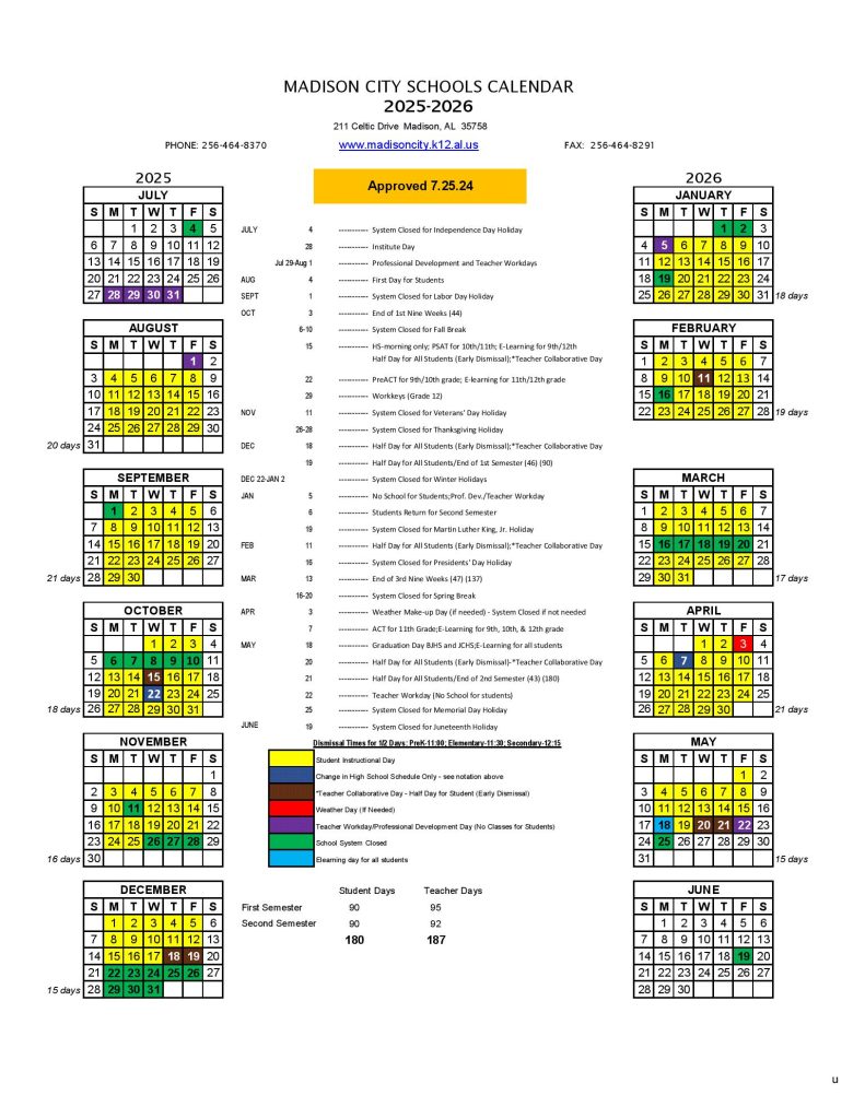 Madison City Schools Calendar 2025