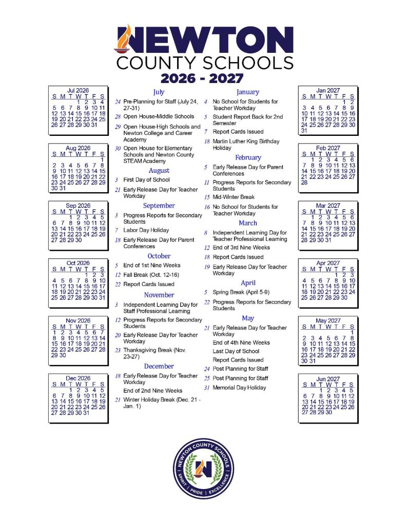 Newton County School Calendar 2026-2027