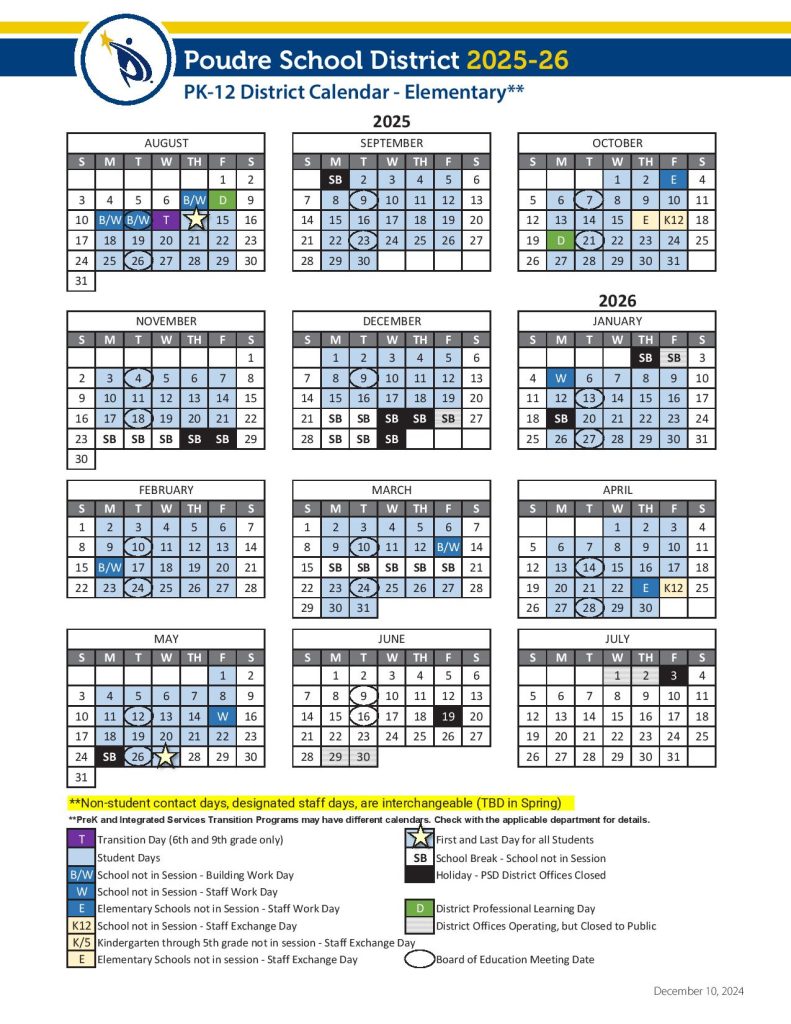Poudre School District Calendar 2025