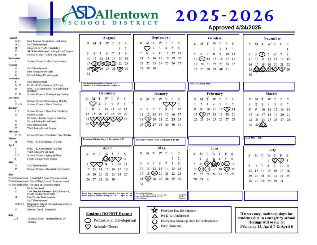 Allentown School District Calendar 2025