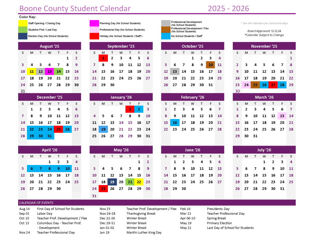 Boone County Schools Calendar 2025
