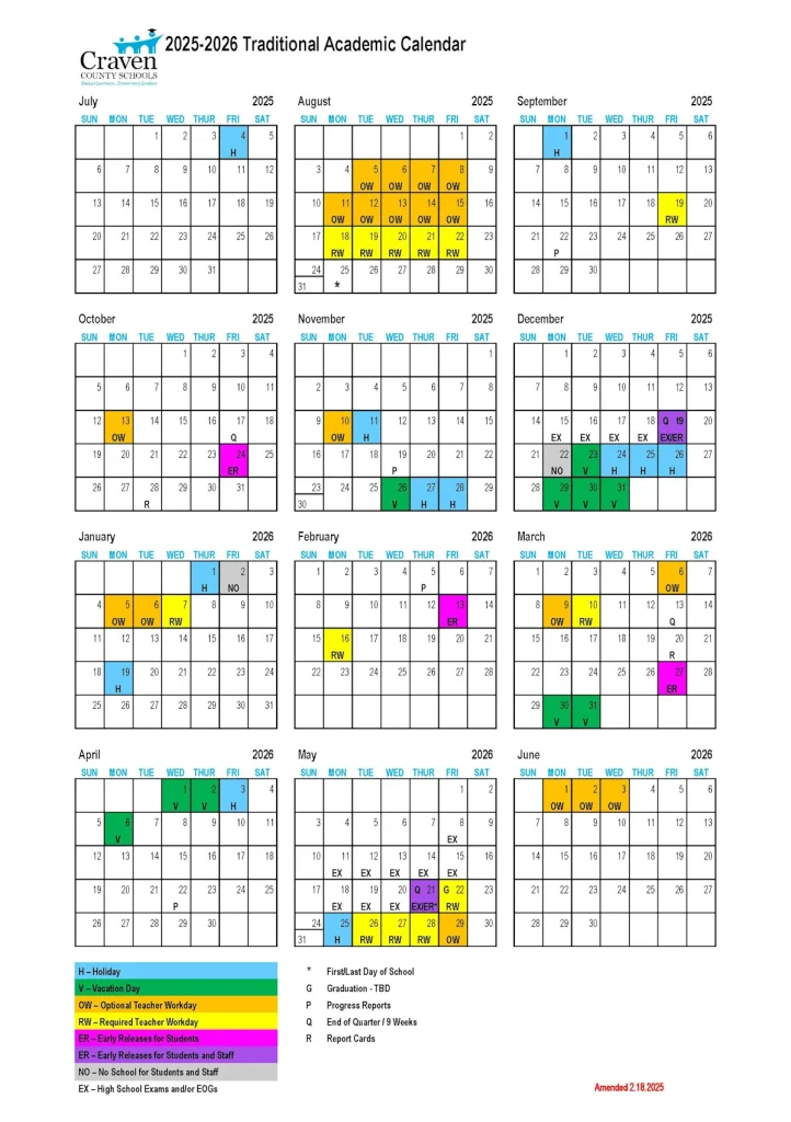 Craven County Schools Calendar 2025