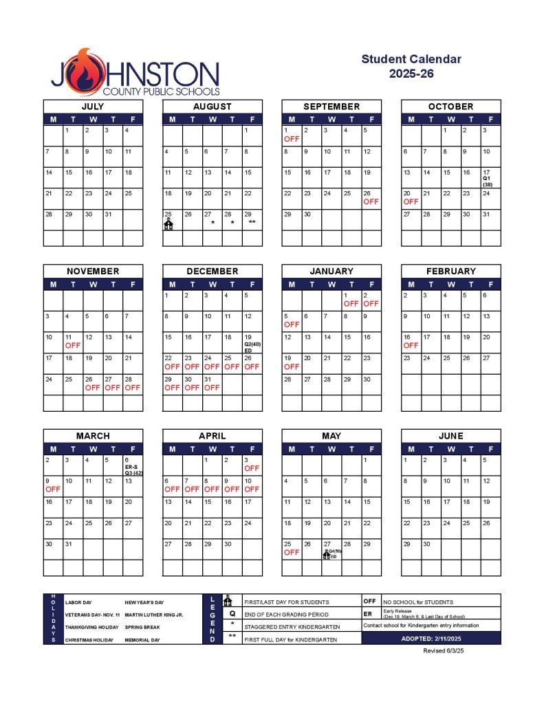 Johnston County School District Calendar 2025