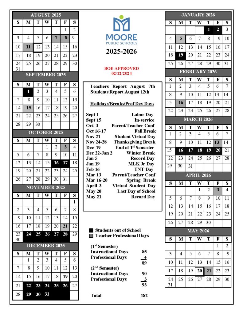 Moore Public Schools Calendar 2025