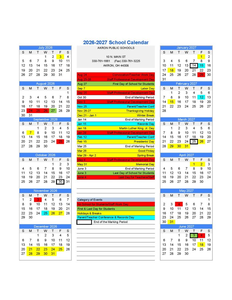 Akron Public Schools Calendar 2026-2027