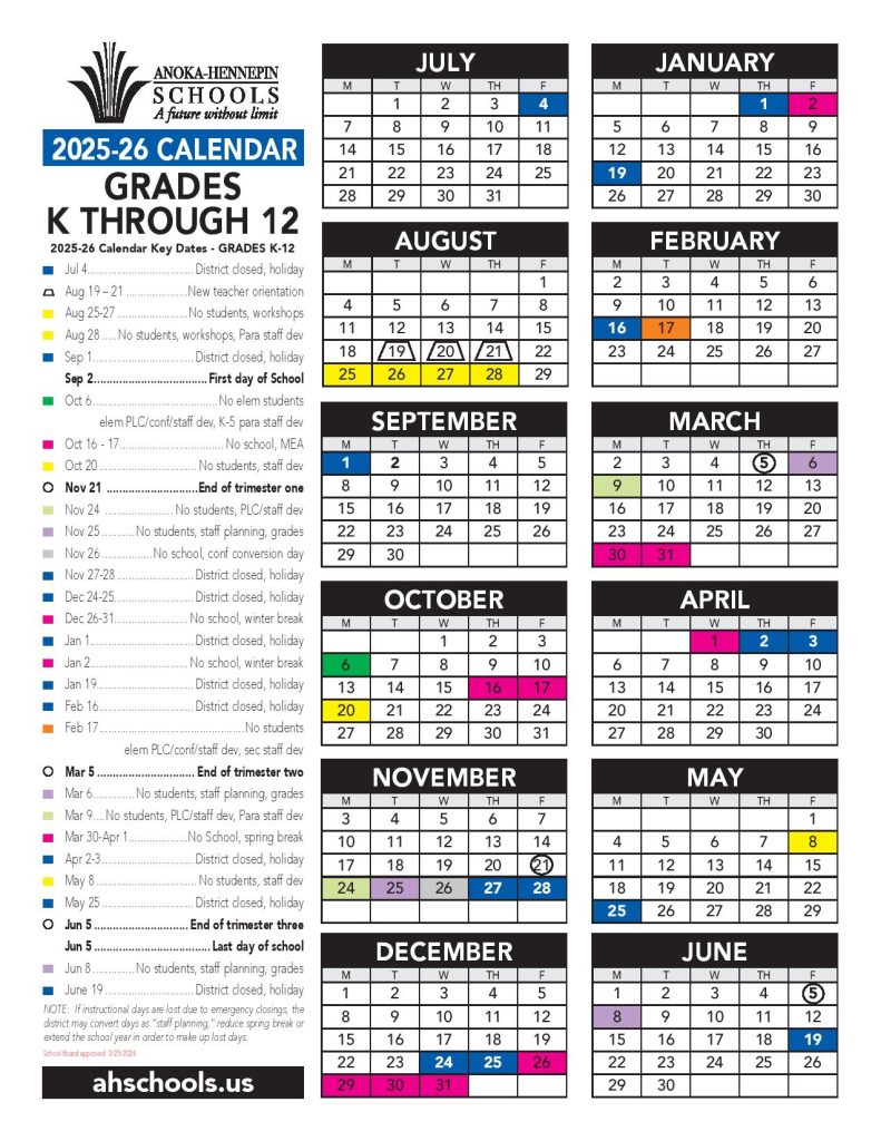 Anoka Hennepin School District Calendar 2025