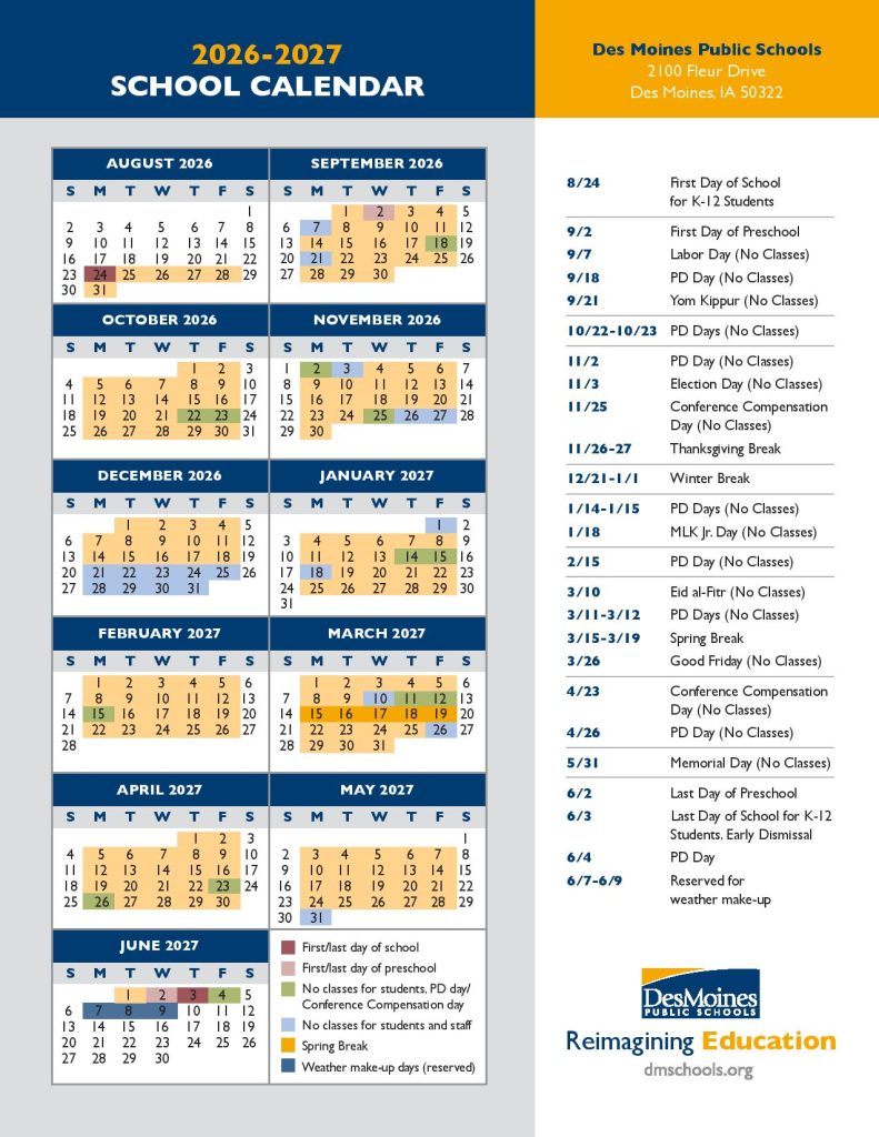 Des Moines School District Calendar 2026-2027